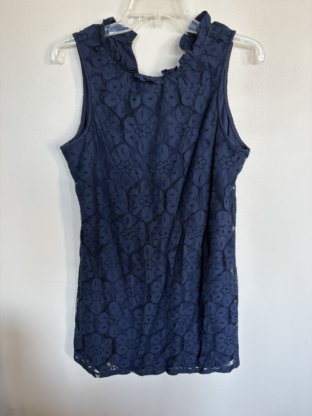 Paper Crane Womens Large Navy Floral Lace Sleeveless Shift Dress Lined Boho